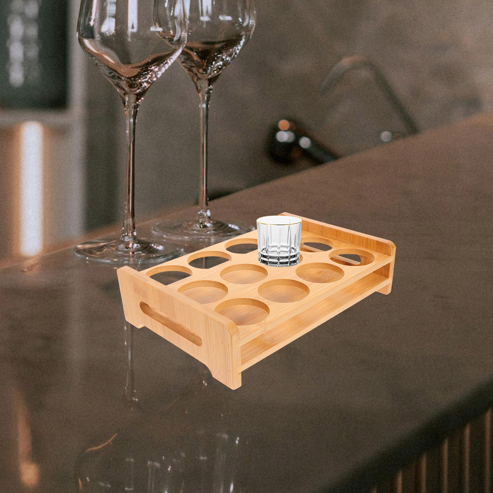 Wine Beer Bar - Bamboe Shotglaasjes Houder Display Stand Veelzijdig