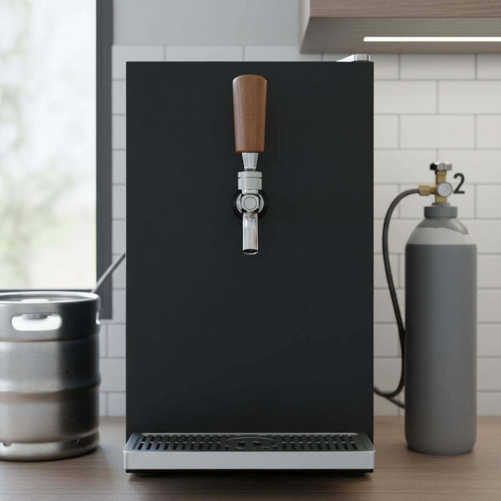 Korte houten biertapgreep van  - Wine Beer Bar recensie en prijs